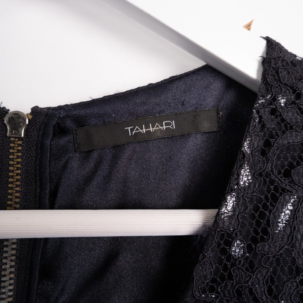 TAHARI navy blue sleeveless textured sheath dress with silver accents si… - Picture 2 of 12